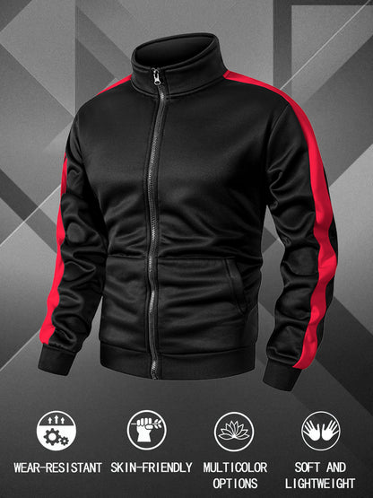 Men's Zip-Up Sports Jacket with Color-Block Design for Casual Wear