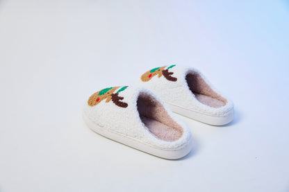 Mrs Hui Men's & Women's Plush Flocked Reindeer Slippers - Cozy Winter Indoor/Outdoor Christmas House with Antlers, Soft Warm & TPR Sole, Unisex -Like Footwear for Holiday Parties, Slippers For Women, House Slippers For Women,