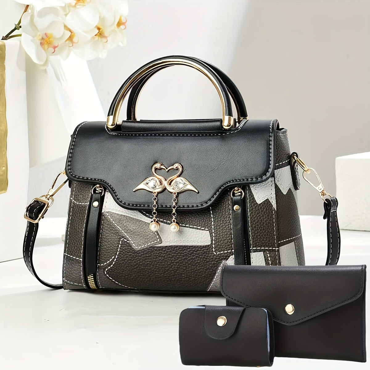 Women's Bag Set of Three: Printed Shoulder Bags, Stylish Tote Handbags and Versatile Crossbody Pouches