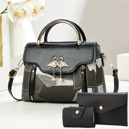 Women's Bag Set of Three: Printed Shoulder Bags, Stylish Tote Handbags and Versatile Crossbody Pouches