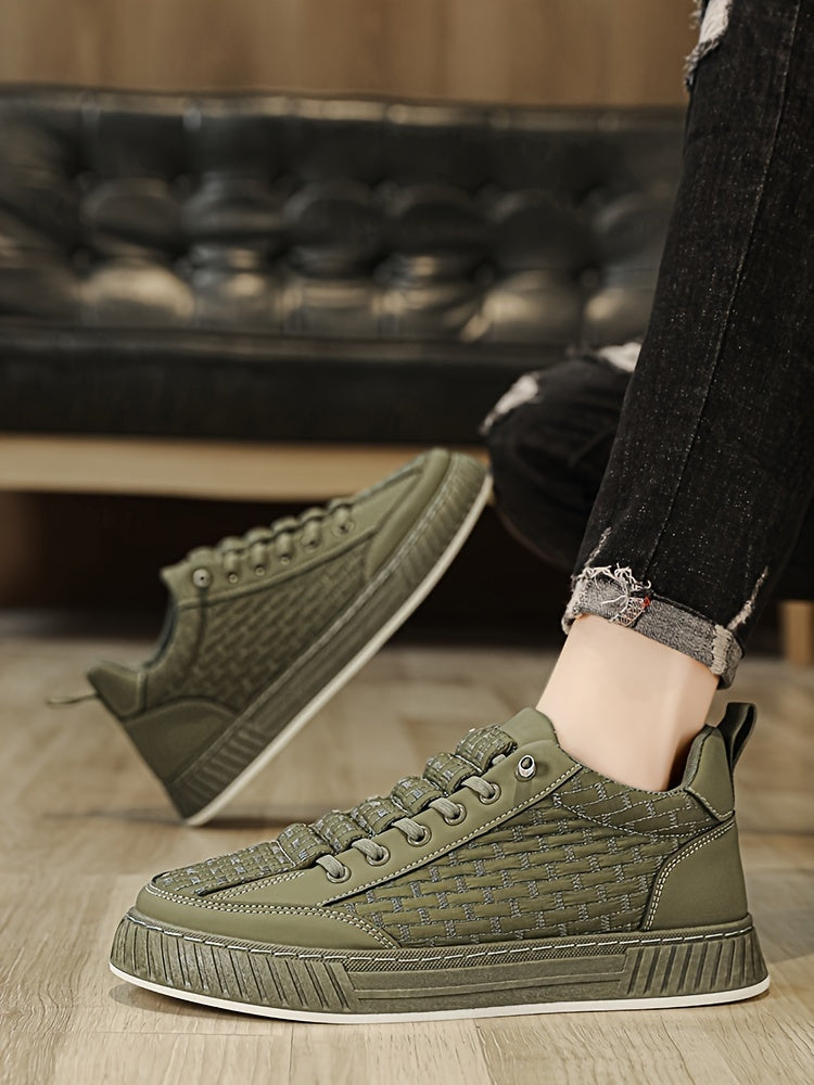 [Urban Appeal] Trendy Solid Color Low Top Sneakers, All-Season Lace-Up Casual Shoes with Faux Upper, Fabric Inner, Rubber Sole, and Comfortable Cloth Insole, Versatile Trainers   Modern Sneakers   Durable Rubber Sole