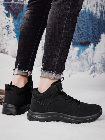 Men'S Mid-Top Winter Snow Boots - Lightweight, Non-Slip, Warm Plush Lining, Durable MD Sole, Black Workwear & Street Style for Outdoor Sports, Hiking, and Daily Leisure, Winter Boots, Hiking Footwear, Sleek Boot Design, Flexi