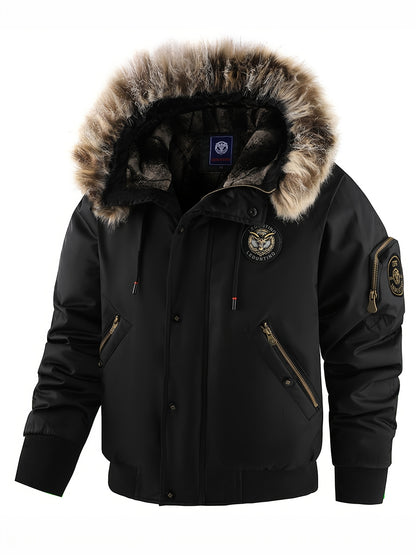 Men'S Winter Jacket with Full-Zip Closure, Hooded Insulated Coat - Bright Orange Cold Weather Outerwear, Zippered Pockets & Hood - Non-Stretch Fabric for Hiking, Commuting, Everyday - Fall/Winter Jacket for Adults, Outdoor Ac