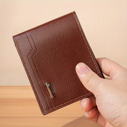 Men's Sleek Lychee Pattern Wallet - Large Capacity, Multi-Card Holder with Soft Faux Leather - Perfect for Christmas & Valentine's Day Gifts