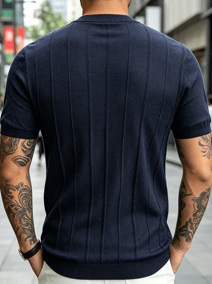 Men's Summer Slim Fit Rib Knit Crew Neck Short Sleeve Top