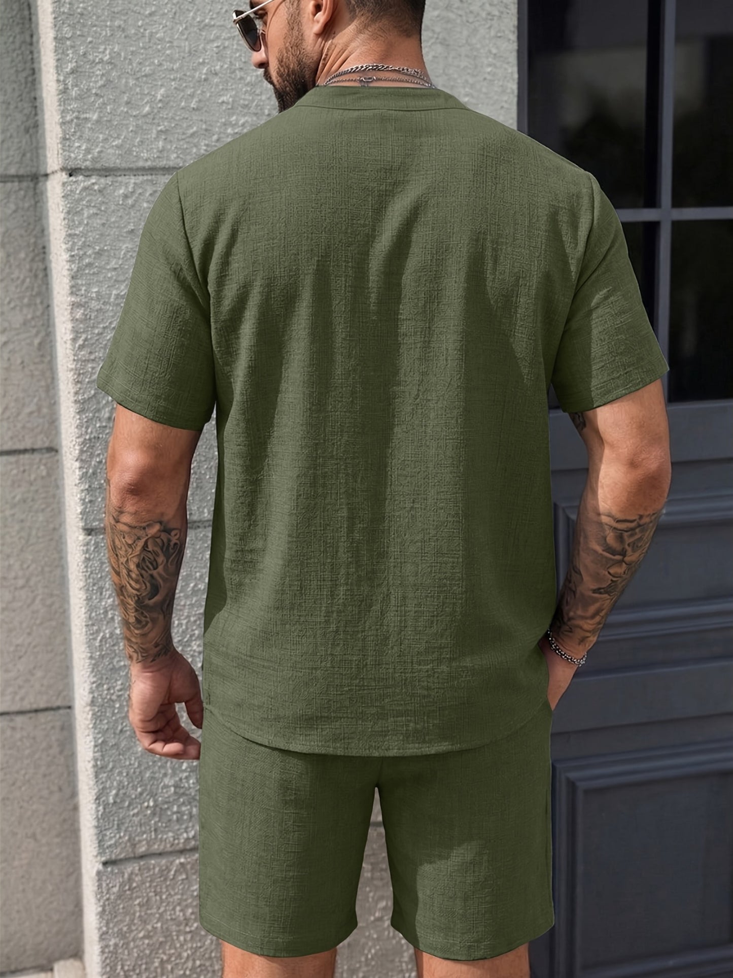 Men's Summer Casual 2-Piece Set Short Sleeve Shirt & Shorts
