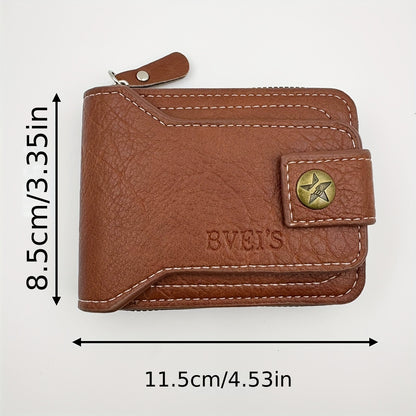 1pc of Casual Vintage Men'S Short Zip Wallet, Coin Purse with Pentagram Copper Buckle Design, Multifunctional Wallet (Christmas Gift)