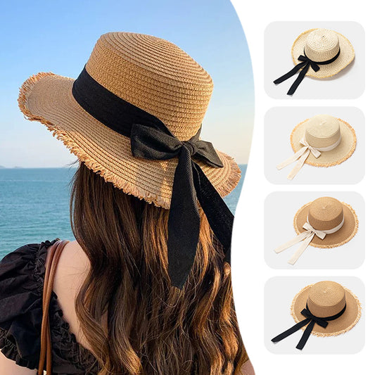 Women's Linen Wide Brim Butterfly Beach Sun Hat for Summer