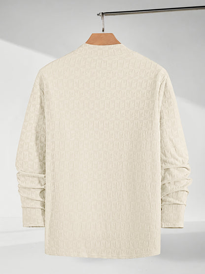 Men'S Long-Sleeve T-Shirt with a Half-High Collar, Casual Jacquard Base Layer for Outerwear, Stylish And High-Quality Top for Autumn And Winter