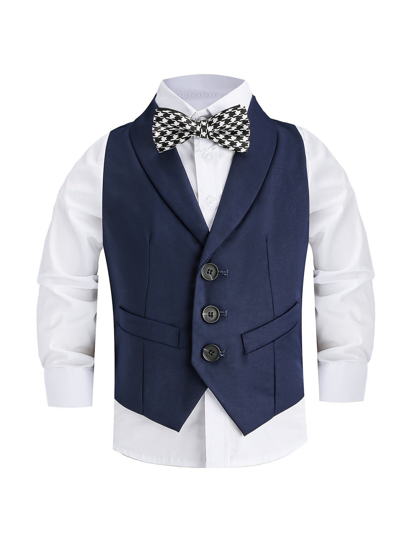 Boys' Korean Style Solid Color Vest Suit with Bow Tie