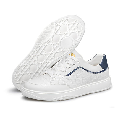 Men's White Cowhide Leather Sneakers Lightweight Casual Style