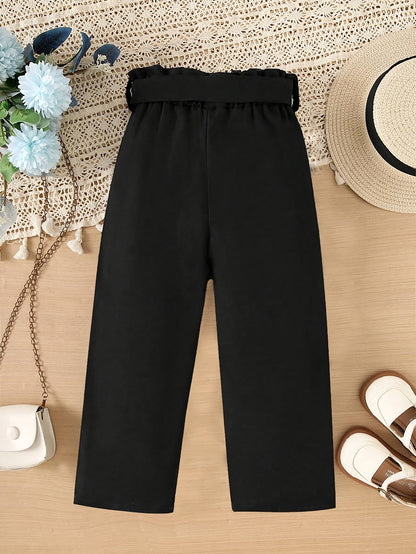 Girls' Casual Straight Leg Belted Pants in Solid Color