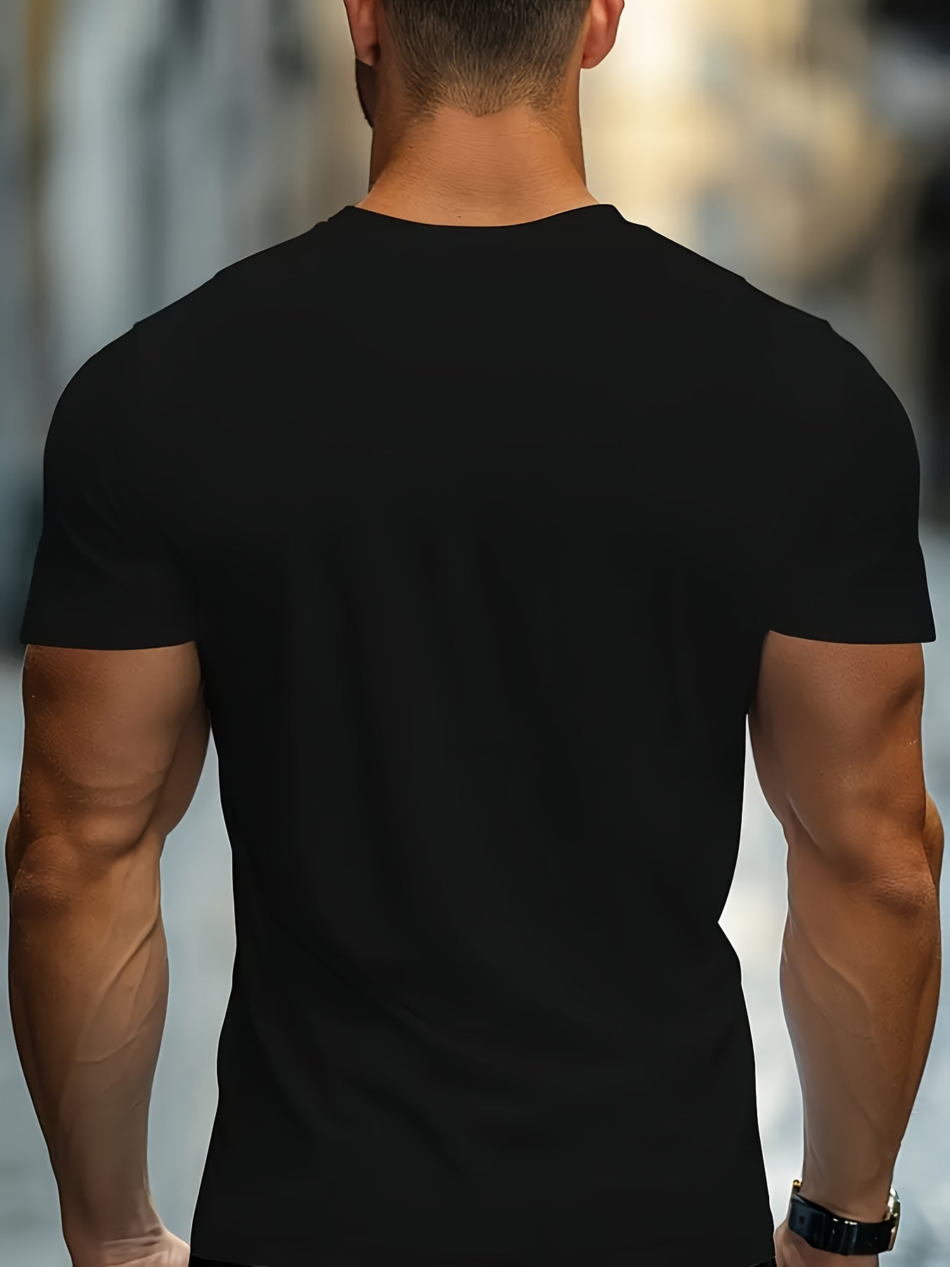 1pc Men'S Casual Cotton Blend T-Shirt with Letter Print, Round Neck, Regular Fit for Summer - Black, Navy, Red