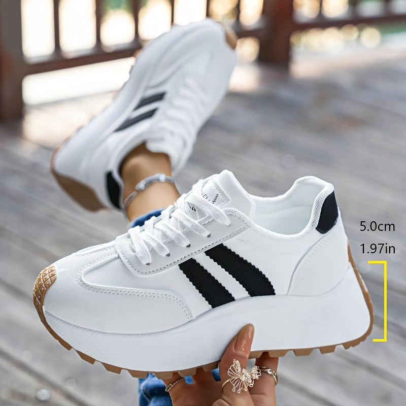 Women's Casual Low-Top Platform Sneakers with PVC Sole