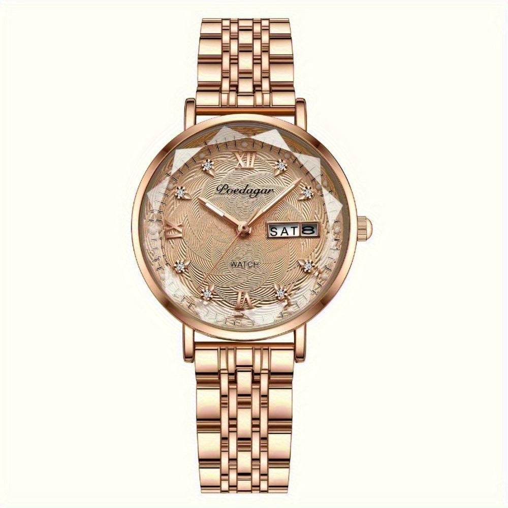 Elegant Women's Quartz Watch with Rose Gold Alloy Case