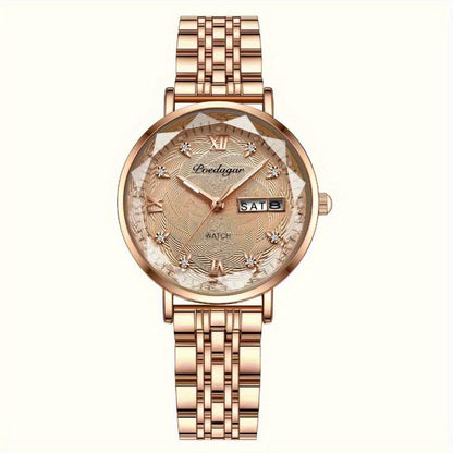 Elegant Women's Quartz Watch with Rose Gold Alloy Case
