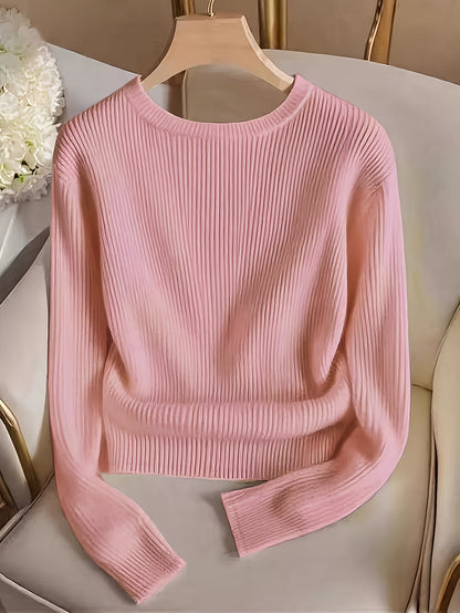 Elegant Ladies' Solid Color T-Shirt for Spring and Fall