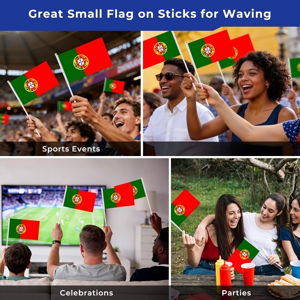 6/12pcs Small Portuguese Handheld Flags, Weather Resistant Polyester