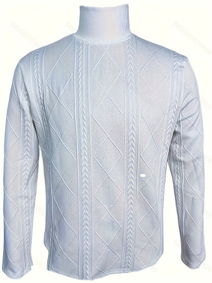 Men'S Thickened Three-Dimensional Square High-Neck Long-Sleeve Knit Sweater