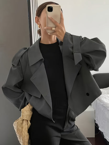 Women's Spring/Autumn Solid Color Simple Loose Casual Short Long Sleeve Trench Coat