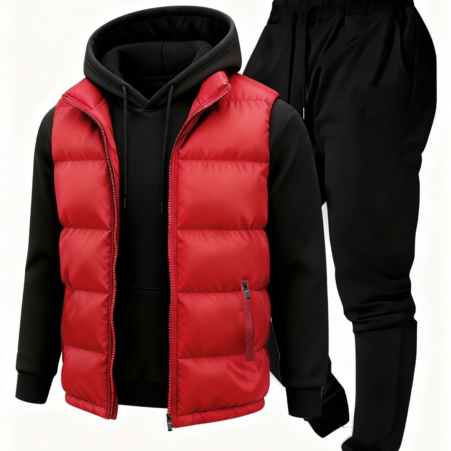 3pcs Vest Casual Set for Men Men's Casual Cartoon Drawstring Pocket Hoodie and Sports Drawstring Trousers Matching Set