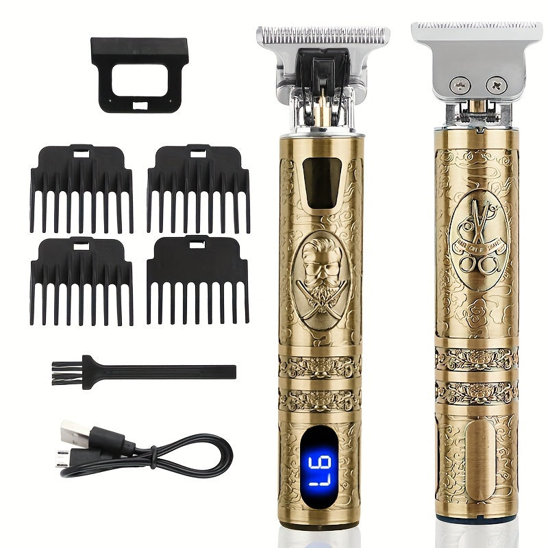 YAIAWISU Men's Cordless Electric Hair Clippers & Beard Trimmer with LCD Screen, USB-Rechargeable Cordless Grooming Kit, T-Blade Trimmer with Guide Comb Suitable for Hair, Shaving, and Scalp Trimming - ayq