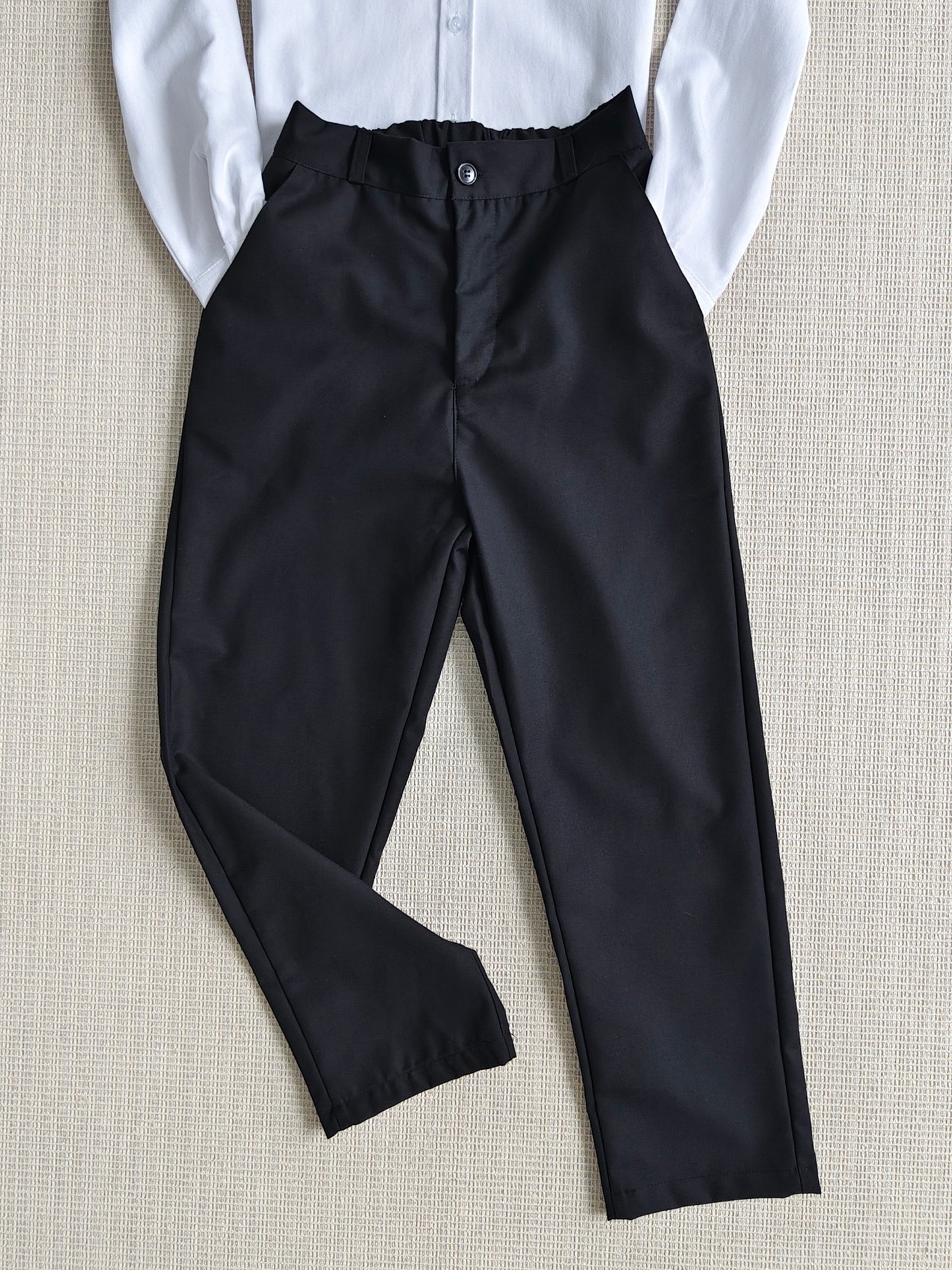 Boys Loose Fit Preppy School Dress Pants with Zipper Waist