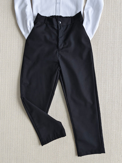 Boys Loose Fit Preppy School Dress Pants with Zipper Waist