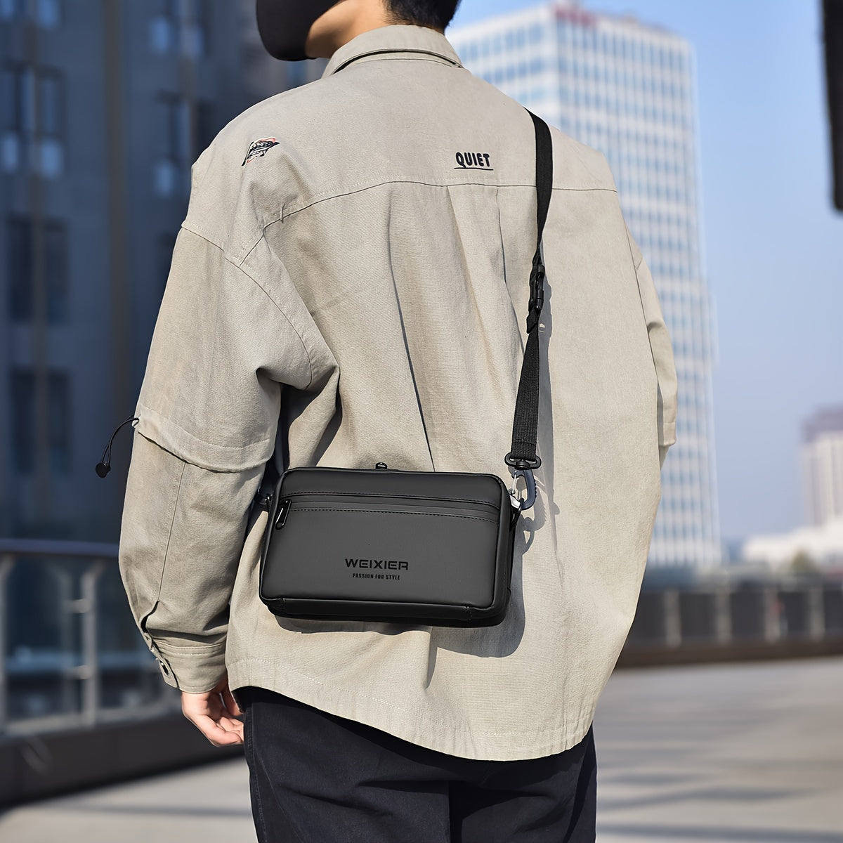 WEIXIER Men's Casual Nylon Handbag - Large Capacity with Adjustable Wrist Strap, Sleek Black for Daily Use, Valentine's Day Gift for Him, Outdoor Bag   Casual Style   Nylon Material