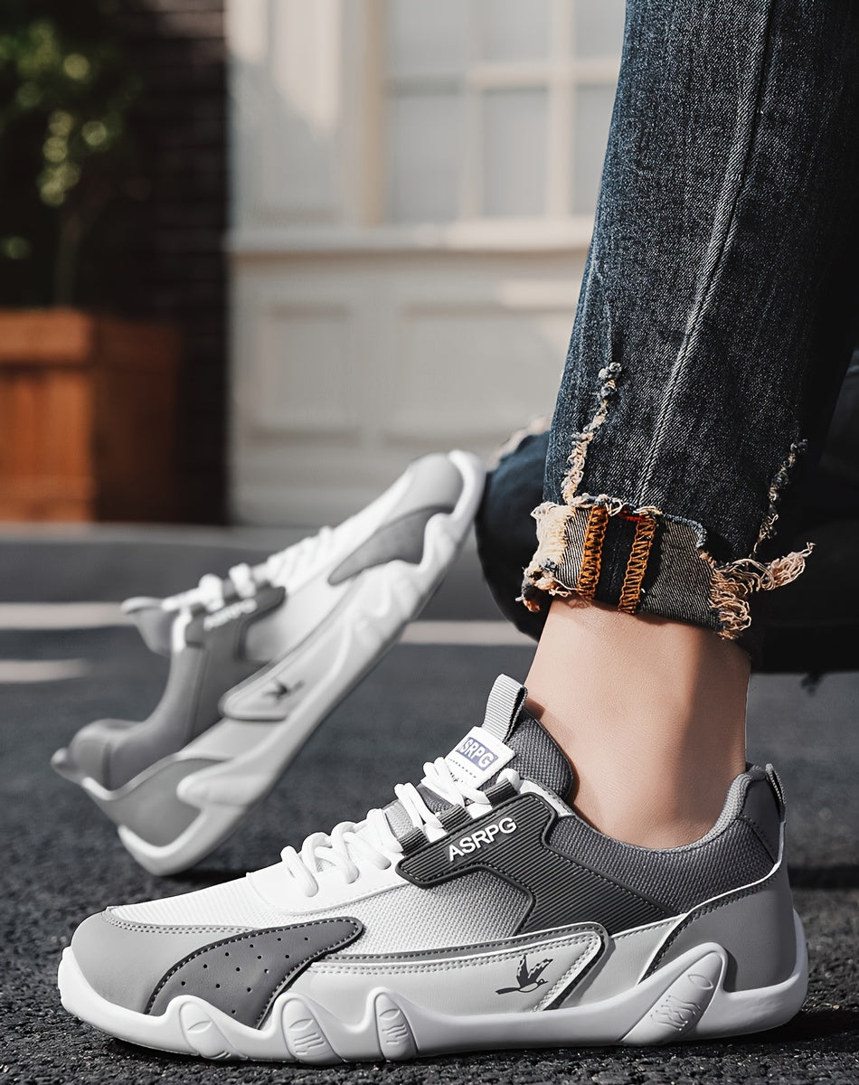 Men's Breathable Low-Top Casual Sneakers - Sporty Lace-Up Walking Shoes with Navy/White/Golden Accents, All-Season Outdoor  Everyday Comfort, Durable Fabric Upper  PVC Sole, Comfortable Footwear, Sleek Shoe Design, Lightwei