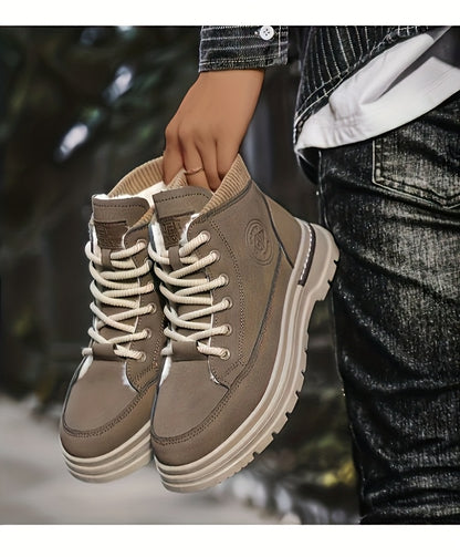 Men's Snow Boots with Lining, Thickened Outdoor Hiking Boots, Trendy Versatile Work Boots, British Short Boots