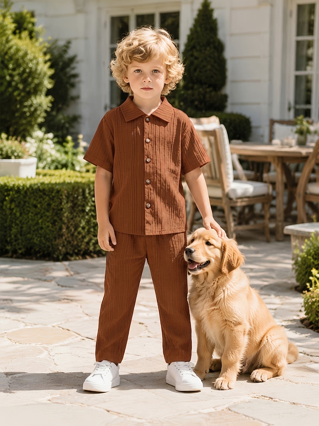 Boys' Casual Short-Sleeve Shirt and Trousers Set for Spring/Summer