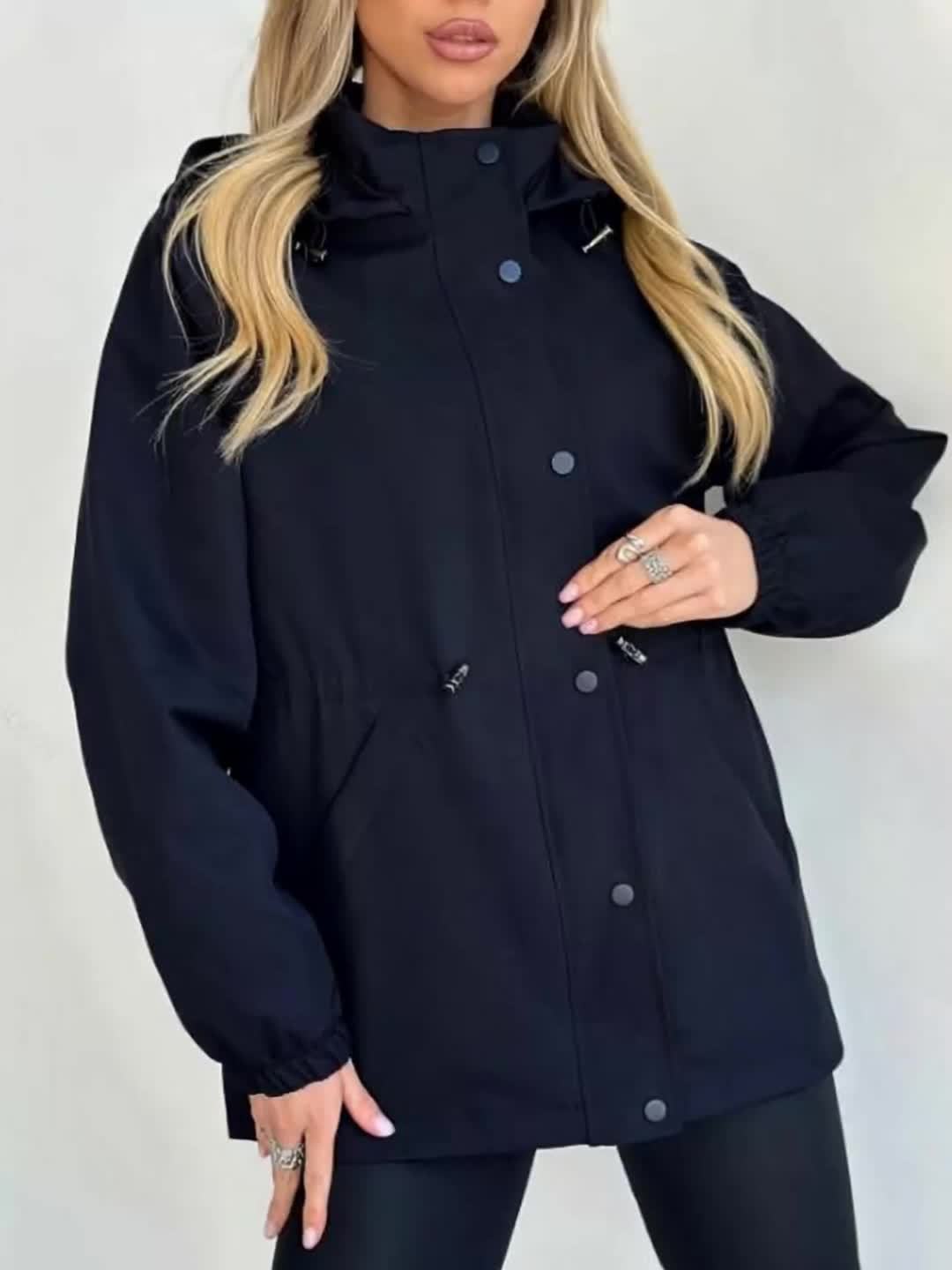 Autumn and Winter Women's Fashion Solid Color Windbreaker Jacket