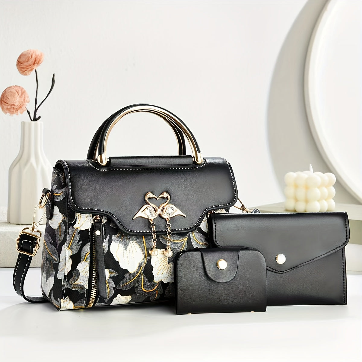 Women's Bag Set of Three: Printed Shoulder Bags, Stylish Tote Handbags and Versatile Crossbody Pouches