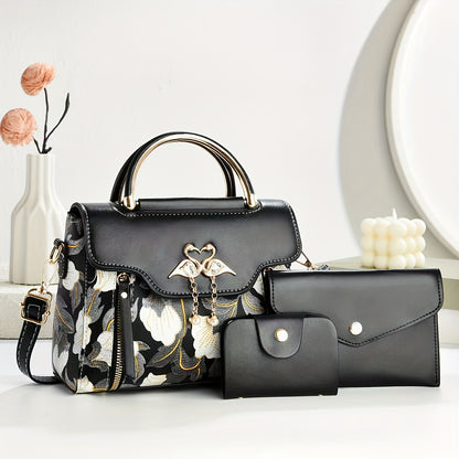 Women's Bag Set of Three: Printed Shoulder Bags, Stylish Tote Handbags and Versatile Crossbody Pouches