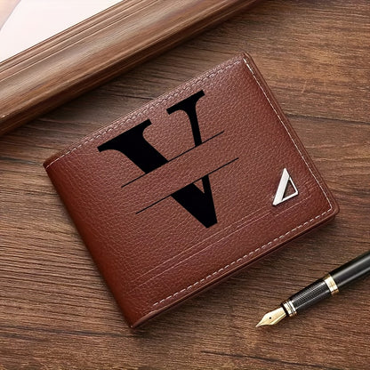 Custom Letter Solid Color Men's Wallet, Black Stylish Foldable Card Holder, Casual Men's Coin Purse, Suitable as a Birthday Gift for Husband, Holiday Anniversary Gift