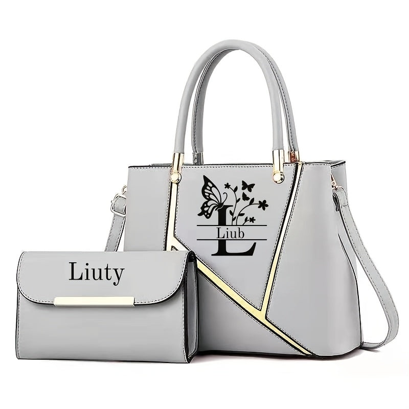 Elegant PU Leather Letter Tote with Adjustable Strap for Women