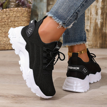 Women's Lightweight Lace-Up Fly-Woven Sneakers for Outdoor Running