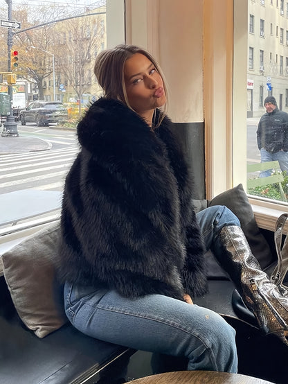 Women'S Thick Fox-like Fur Coat - Elegant Winter Jacket with Button Front Closure, Non-Stretchy Luxury Outerwear for Cold Weather, Chic Coat for Everyday & Formal Events (INDEFEIR), Winter Jacket, Formal Event Attire, Plush T