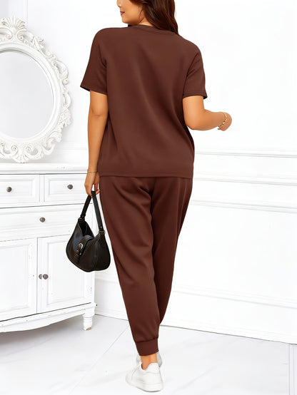 Plus Size Women's 2pcs Casual Lounge Set with Joggers & T-Shirt