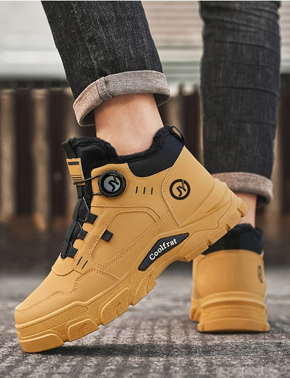 Men'S Winter High-Top Boots - Thick Warm Lace-Up Ankle Boots with Rubber Sole, Non-Slip Traction, Brown/ Color Options - Cold Weather Shoes for Everyday & Formal, Winter Boots, Formal Footwear, Retro Style, Durable Constructi