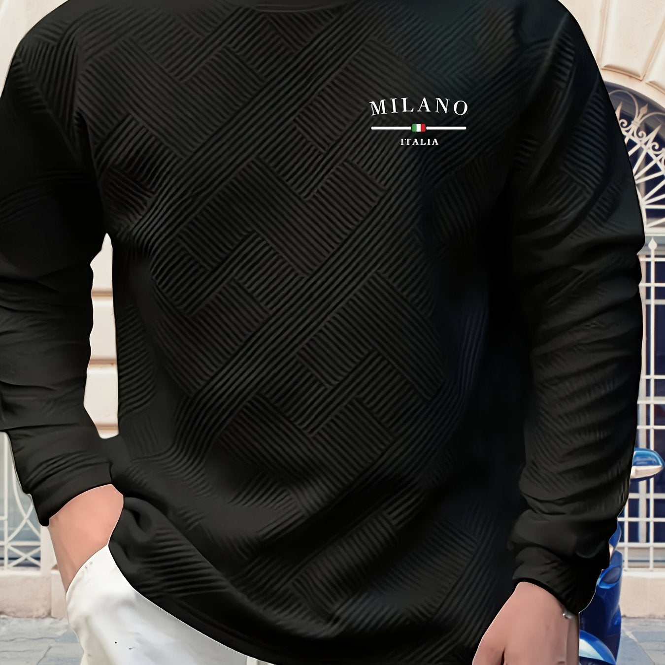 Men'S Casual Long Sleeve Crew Neck Sweatshirt | Heavyweight Geometric-patterned, Regular Fit, Ideal for Spring/Fall