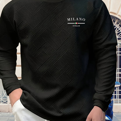 Men'S Casual Long Sleeve Crew Neck Sweatshirt | Heavyweight Geometric-patterned, Regular Fit, Ideal for Spring/Fall