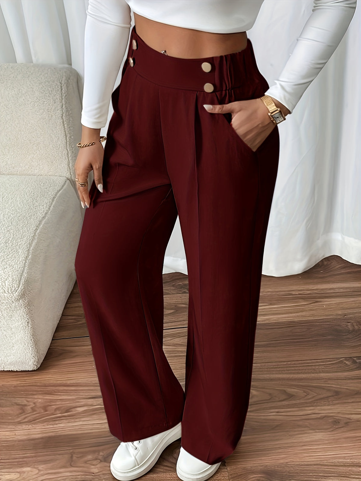Elegant Women's Straight-Leg Office Pants in Solid Polyester