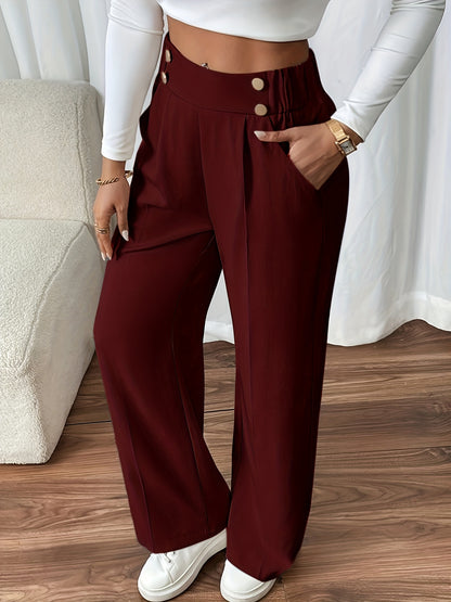 Elegant Women's Straight-Leg Office Pants in Solid Polyester