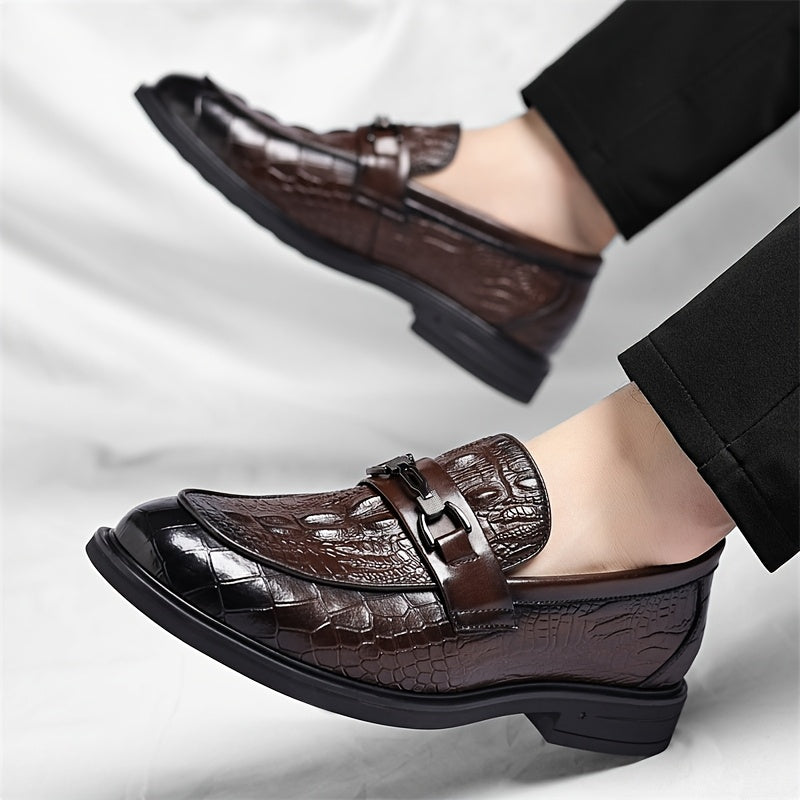 Men's Alligator Print Casual Loafers with Soft Rubber Sole