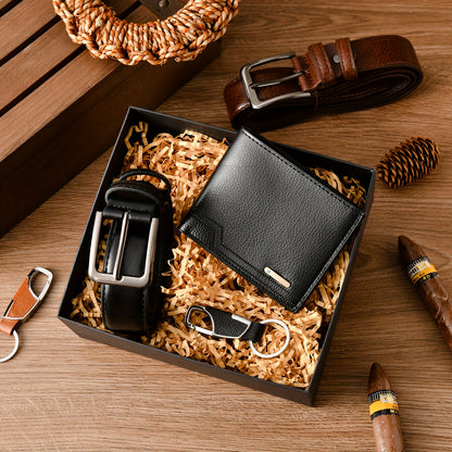 Men's Belt 3pcs Set, Stylish Business Belt + Wallet + Keychain Gift Box Combo, Perfect for Holidays and Office Outings, Ideal Present for Family, Loved Ones, Friends