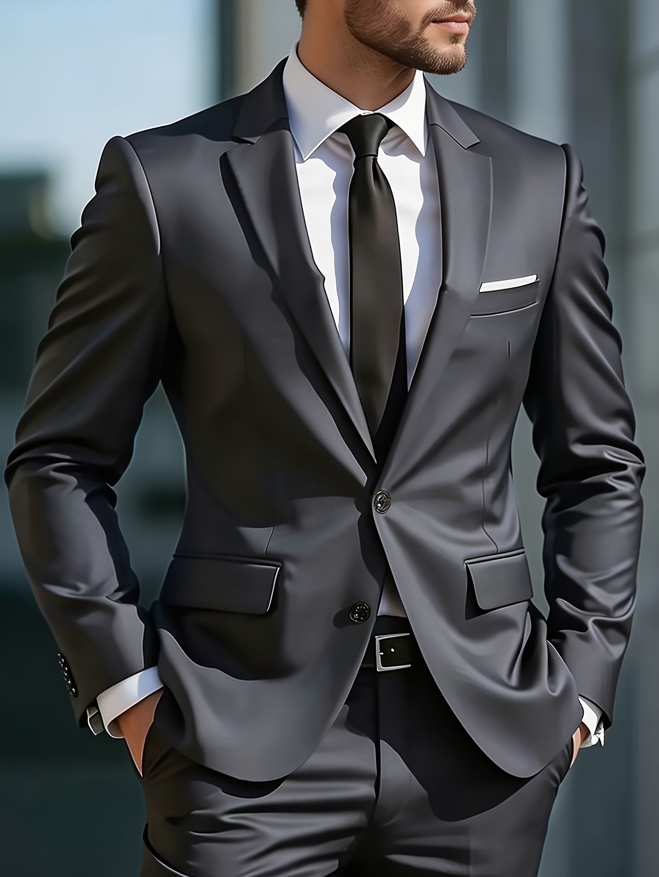 Men's Slim Fit Two-Button Suit Set with Notch Lapel