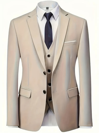 Men's 3-Piece Suit with Jacket, Vest & Pants - Stylish Formal Wear