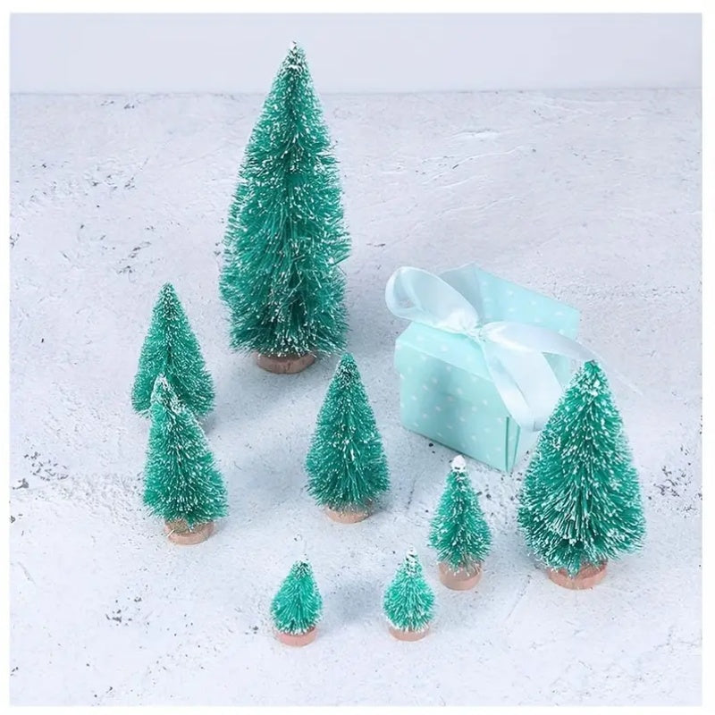 36pcs 5Cm/1.968 Inch Mini Snow Frost Tree Winter Mini Pine Base Bottle Brush Tree Plastic Winter Snow Decoration (Green) New Year Decoration Accessories, Artificial Snow Scenery Mini Pine DIY Decoration, Party Supplies, Home